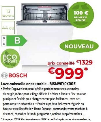 Promotions Bosch lave-vaisselle encastrable - bismv6ycx00e - Bosch - Valide de 05/05/2023 à 03/06/2023 chez Exellent