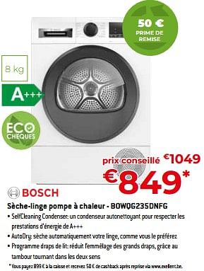 Promotions Bosch sèche-linge pompe à chaleur - bowqg235dnfg - Bosch - Valide de 05/05/2023 à 03/06/2023 chez Exellent