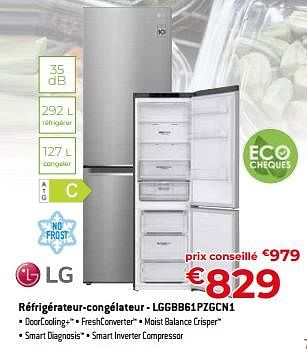 Promoties Lg réfrigérateur-congélateur - lggbb61pzgcn1 - LG - Geldig van 05/05/2023 tot 03/06/2023 bij Exellent