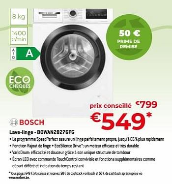 Promotions Bosch lave-linge - bowan28276fg - Bosch - Valide de 05/05/2023 à 03/06/2023 chez Exellent