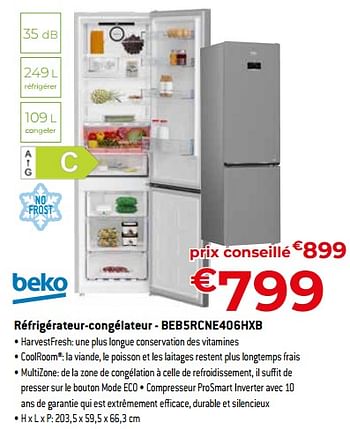Promotions Beko réfrigérateur-congélateur - beb5rcne406hxb - Beko - Valide de 05/05/2023 à 03/06/2023 chez Exellent