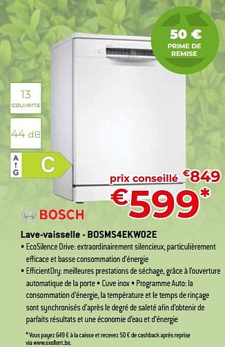 Promotions Bosch lave-vaisselle - bosms4ekw02e - Bosch - Valide de 05/05/2023 à 03/06/2023 chez Exellent