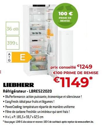 Promotions Liebherr réfrigérateur - lbre522020 - Liebherr - Valide de 05/05/2023 à 03/06/2023 chez Exellent