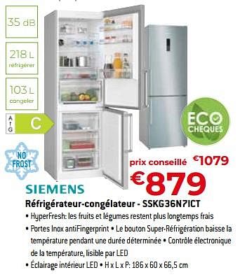 Promotions Siemens réfrigérateur-congélateur - sskg36n7ict - Siemens - Valide de 05/05/2023 à 03/06/2023 chez Exellent