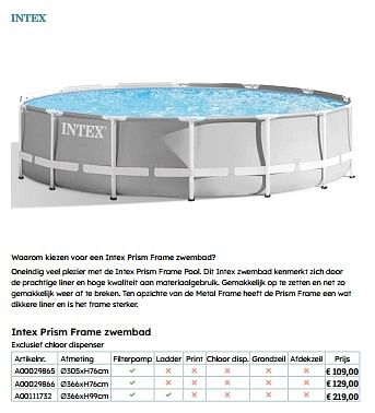 Promoties Intex prism frame zwembad - Intex - Geldig van 10/05/2023 tot 31/08/2023 bij De Kinderplaneet
