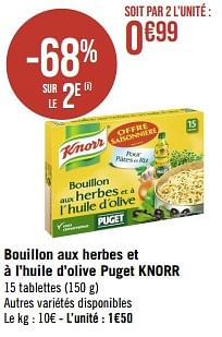 Promotions Bouillon aux herbes et à l’huile d’olive puget knorr - Knorr - Valide de 15/05/2023 à 28/05/2023 chez Géant Casino