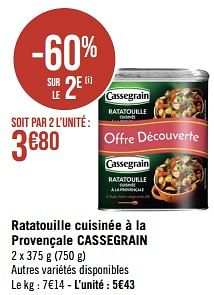 Promotions Ratatouille cuisinée à la provençale cassegrain - Cassegrain - Valide de 15/05/2023 à 28/05/2023 chez Géant Casino