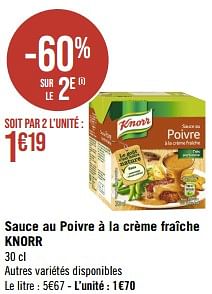 Promotions Sauce au poivre à la crème fraîche knorr - Knorr - Valide de 15/05/2023 à 28/05/2023 chez Géant Casino