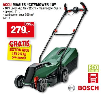 Promoties Bosch accu maaier citymower 18 - Bosch - Geldig van 17/05/2023 tot 28/05/2023 bij Hubo