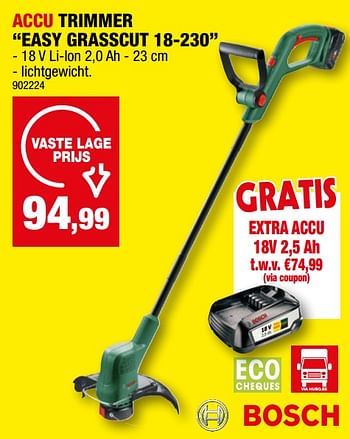 Promoties Bosch accu trimmer easy grasscut 18-230 - Bosch - Geldig van 17/05/2023 tot 28/05/2023 bij Hubo