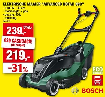 Promoties Bosch elektrische maaier advanced rotak 690 - Bosch - Geldig van 17/05/2023 tot 28/05/2023 bij Hubo