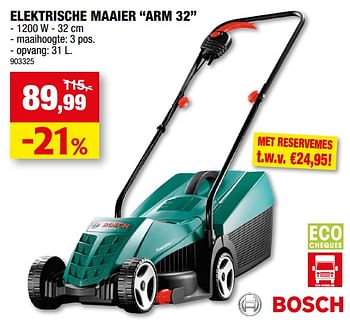 Promoties Bosch elektrische maaier arm 32 - Bosch - Geldig van 17/05/2023 tot 28/05/2023 bij Hubo
