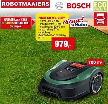 Promoties Bosch robotmaaiers indego m+ 700 - Bosch - Geldig van 17/05/2023 tot 28/05/2023 bij Hubo