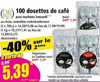 Promotions 100 dosettes de café pour machines senseo - OR Brun - Valide de 17/05/2023 à 23/05/2023 chez Norma