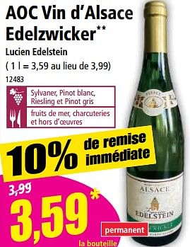Promotions Aoc vin d’alsace edelzwicker lucien edelstein - Vins blancs - Valide de 17/05/2023 à 23/05/2023 chez Norma