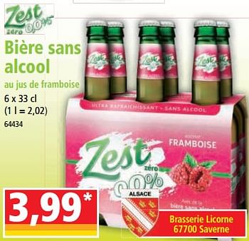 Promotions Bière sans alcool au jus de framboise - Zest Zero - Valide de 17/05/2023 à 23/05/2023 chez Norma