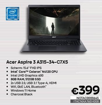 Promoties Acer aspire 3 a315-34-c7x5 - Acer - Geldig van 01/05/2023 tot 31/05/2023 bij Compudeals