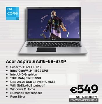Promoties Acer aspire 3 a315-58-37xp - Acer - Geldig van 01/05/2023 tot 31/05/2023 bij Compudeals
