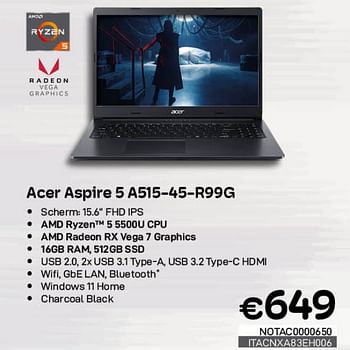 Promoties Acer aspire 5 a515-45-r99g - Acer - Geldig van 01/05/2023 tot 31/05/2023 bij Compudeals
