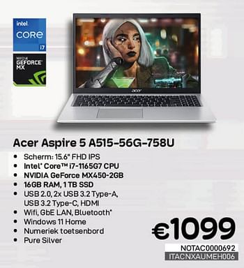 Promoties Acer aspire 5 a515-56g-758u - Acer - Geldig van 01/05/2023 tot 31/05/2023 bij Compudeals