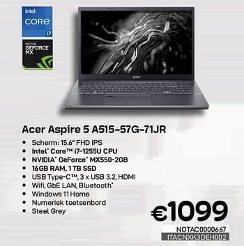 Promoties Acer aspire 5 a515-57g-71jr - Acer - Geldig van 01/05/2023 tot 31/05/2023 bij Compudeals