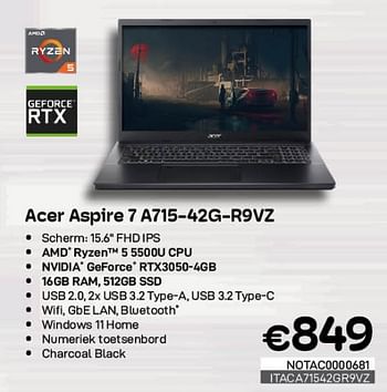 Promoties Acer aspire 7 a715-42g-r9vz - Acer - Geldig van 01/05/2023 tot 31/05/2023 bij Compudeals