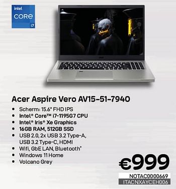 Promoties Acer aspire vero av15-51-7940 - Acer - Geldig van 01/05/2023 tot 31/05/2023 bij Compudeals