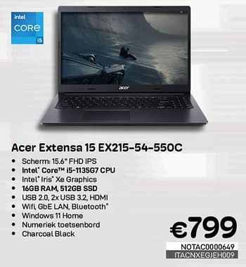 Promoties Acer extensa 15 ex215-54-550c - Acer - Geldig van 01/05/2023 tot 31/05/2023 bij Compudeals