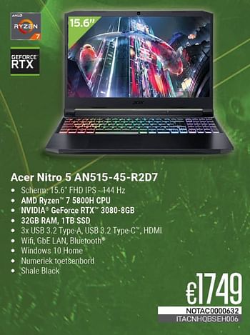 Promoties Acer nitro 5 an515-45-r2d7 - Acer - Geldig van 01/05/2023 tot 31/05/2023 bij Compudeals