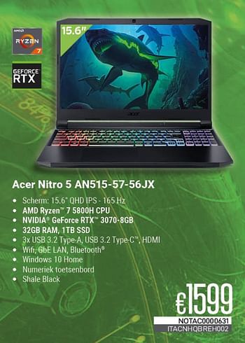 Promoties Acer nitro 5 an515-57-56jx - Acer - Geldig van 01/05/2023 tot 31/05/2023 bij Compudeals