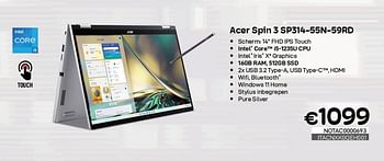 Promoties Acer spin 3 sp314-55n-59rd - Acer - Geldig van 01/05/2023 tot 31/05/2023 bij Compudeals