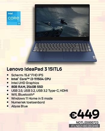 Promoties Lenovo ideapad 3 15itl6 - Lenovo - Geldig van 01/05/2023 tot 31/05/2023 bij Compudeals