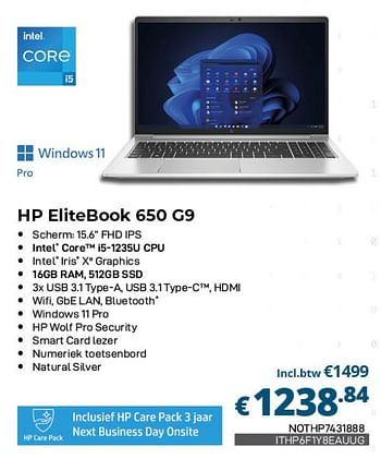 Promoties Hp elitebook 650 g9 intel i5-1235u - HP - Geldig van 01/05/2023 tot 31/05/2023 bij Compudeals