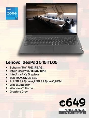 Promoties Lenovo ideapad 5 15itl05 - Lenovo - Geldig van 01/05/2023 tot 31/05/2023 bij Compudeals