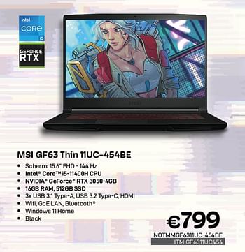 Promoties Msi gf63 thin 11uc-454be - MSI - Geldig van 01/05/2023 tot 31/05/2023 bij Compudeals