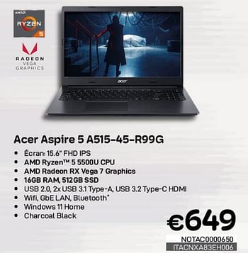 Promotions Acer aspire 5 a515-45-r99g - Acer - Valide de 01/05/2023 à 31/05/2023 chez Compudeals