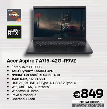 Promotions Acer aspire 7 a715-42g-r9vz - Acer - Valide de 01/05/2023 à 31/05/2023 chez Compudeals