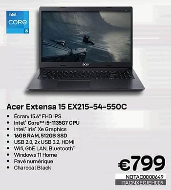 Promotions Acer extensa 15 ex215-54-550c - Acer - Valide de 01/05/2023 à 31/05/2023 chez Compudeals