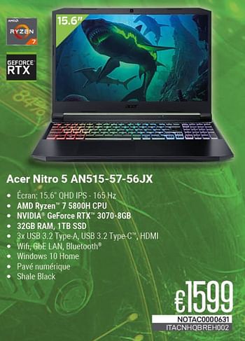 Promotions Acer nitro 5 an515-57-56jx - Acer - Valide de 01/05/2023 à 31/05/2023 chez Compudeals