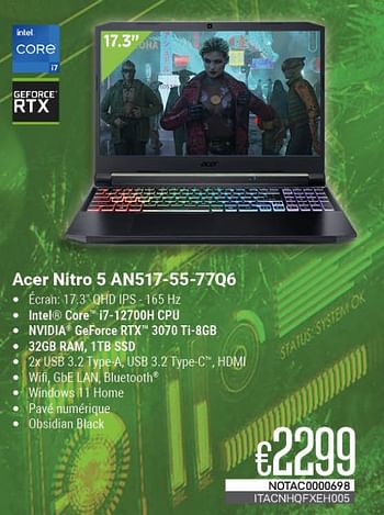 Promotions Acer nitro 5 an517-55-77q6 - Acer - Valide de 01/05/2023 à 31/05/2023 chez Compudeals