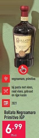 Promoties Bollato negroamaro primitivo igp - Rode wijnen - Geldig van 24/05/2023 tot 02/06/2023 bij Aldi