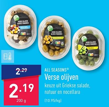 Promoties Verse olijven - All Seasons - Geldig van 22/05/2023 tot 02/06/2023 bij Aldi