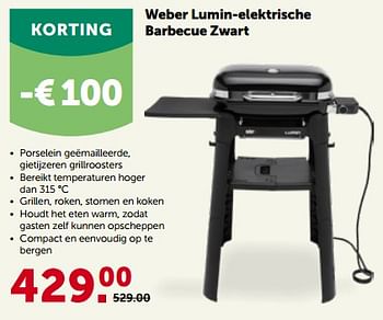 Promoties Weber lumin-elektrische barbecue zwart - Weber - Geldig van 22/05/2023 tot 04/06/2023 bij Aveve