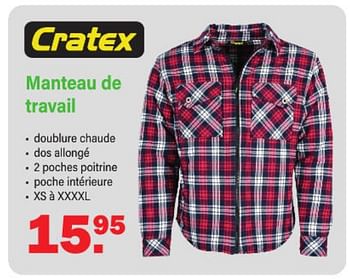 Promotions Manteau de travail - Cratex - Valide de 15/05/2023 à 03/06/2023 chez Van Cranenbroek