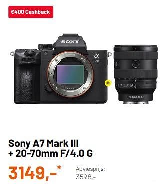 Promotions Sony a7 mark iii + 20-70mm f-4.0 g - Sony - Valide de 15/05/2023 à 21/05/2023 chez Kamera Express