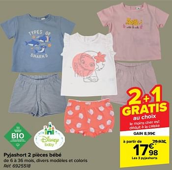 Promoties Pyjashort 2 pièces bébé - Huismerk - Carrefour  - Geldig van 17/05/2023 tot 30/05/2023 bij Carrefour