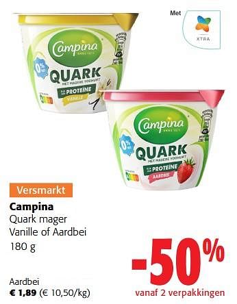 Promotions Campina quark mager aardbei - Campina - Valide de 17/05/2023 à 30/05/2023 chez Colruyt