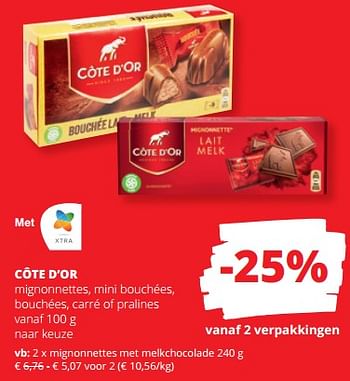 Promoties Côte d’or mignonnettes met melkchocolade - Cote D'Or - Geldig van 18/05/2023 tot 31/05/2023 bij Spar (Colruytgroup)