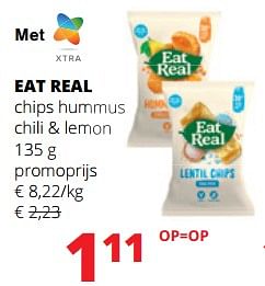 Promoties Eat real chips hummus chili + lemon - Eat Real - Geldig van 18/05/2023 tot 31/05/2023 bij Spar (Colruytgroup)