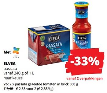 Promoties Elvea passata gezeefde tomaten in brick - Elvea - Geldig van 18/05/2023 tot 31/05/2023 bij Spar (Colruytgroup)